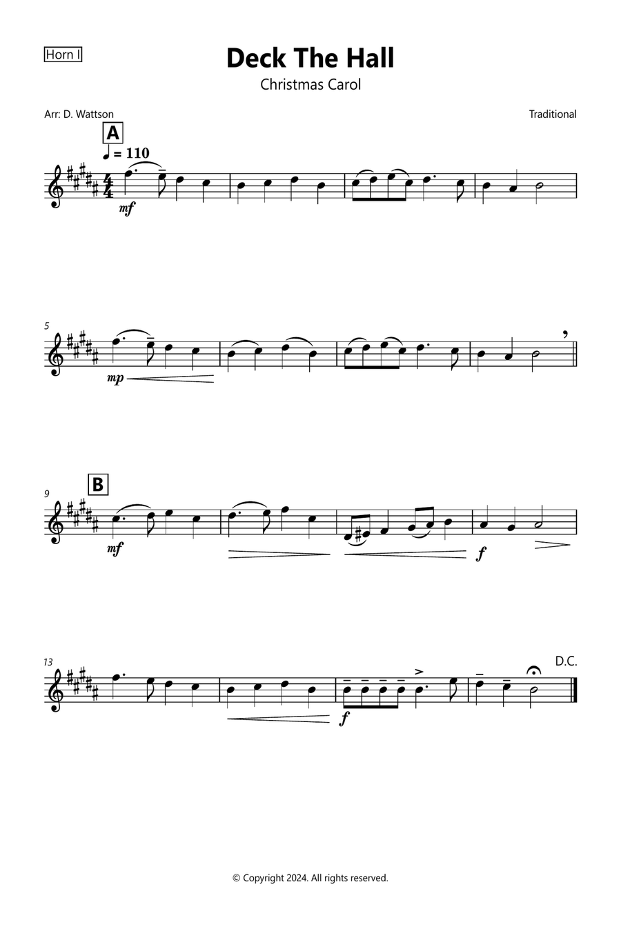 Deck The Hall - for horn quartet Brass Quartet scores gallery preview page 3