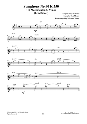Symphony No.40 K.550 - 1st Movement in G Minor (Lead Sheet)