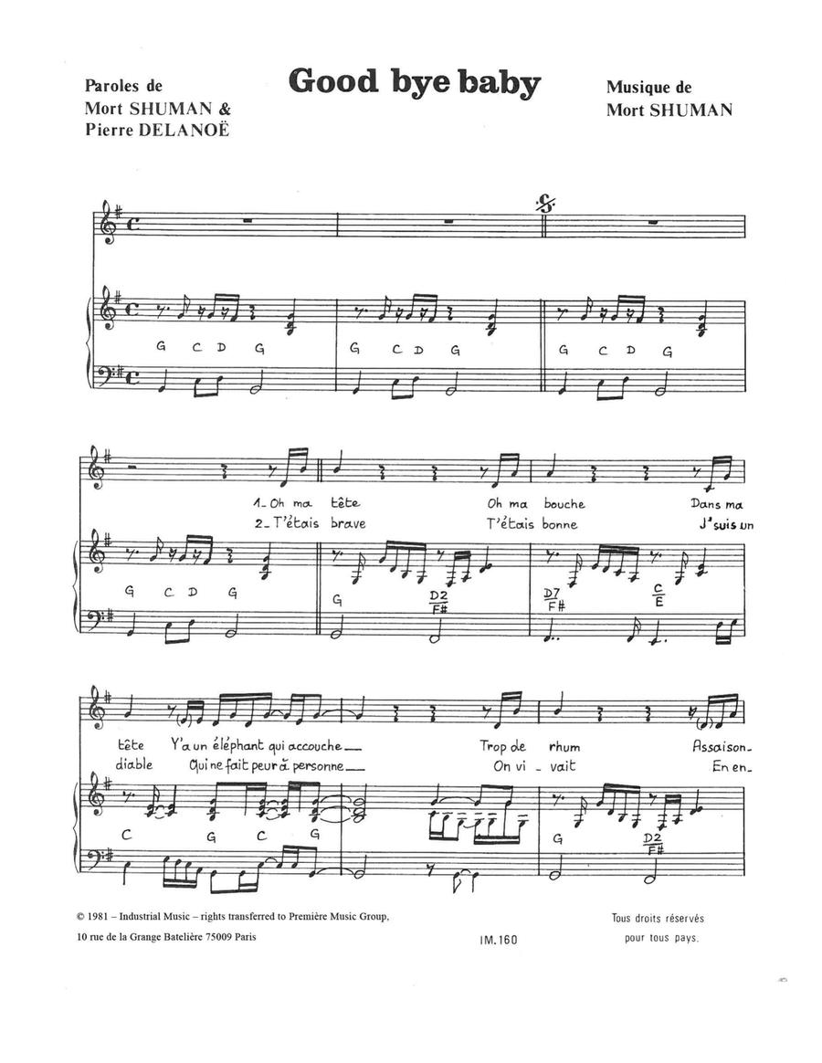Good Bye Baby Piano, Vocal scores gallery preview page 1