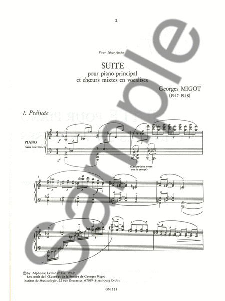 Suite Pour Piano Et Choeurs En Vocalises (piano Solo)