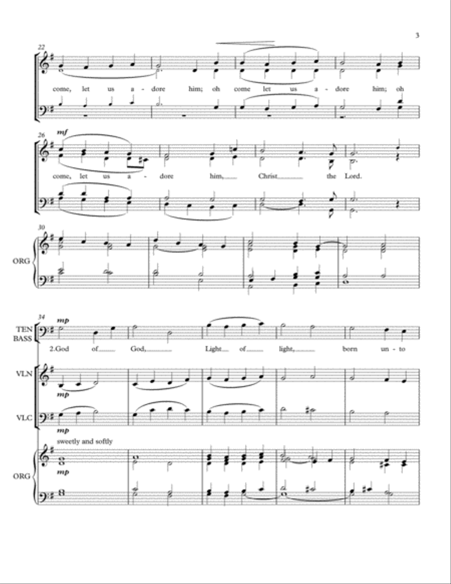 Oh Come, All Ye Faithful, with Gloria Refrain, for SATB/Congregation, Violin, Cello, and Organ 4-Part scores gallery preview page 3