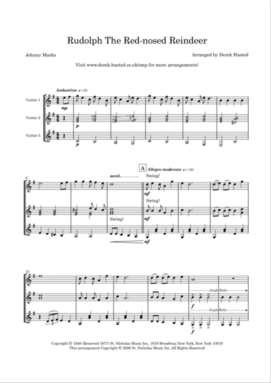 Rudolph The Red-nosed Reindeer Guitar Ensemble scores gallery preview page 6