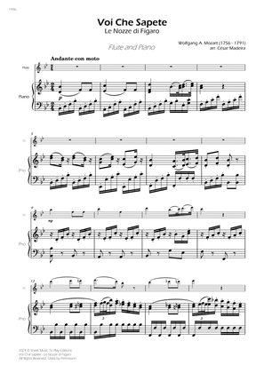 Voi Che Sapete from Le Nozze di Figaro - Flute and Piano (Full Score)