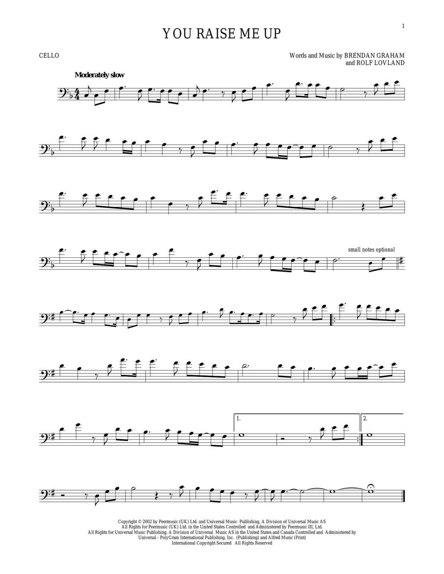 You Raise Me Up Cello Solo scores gallery preview page 1
