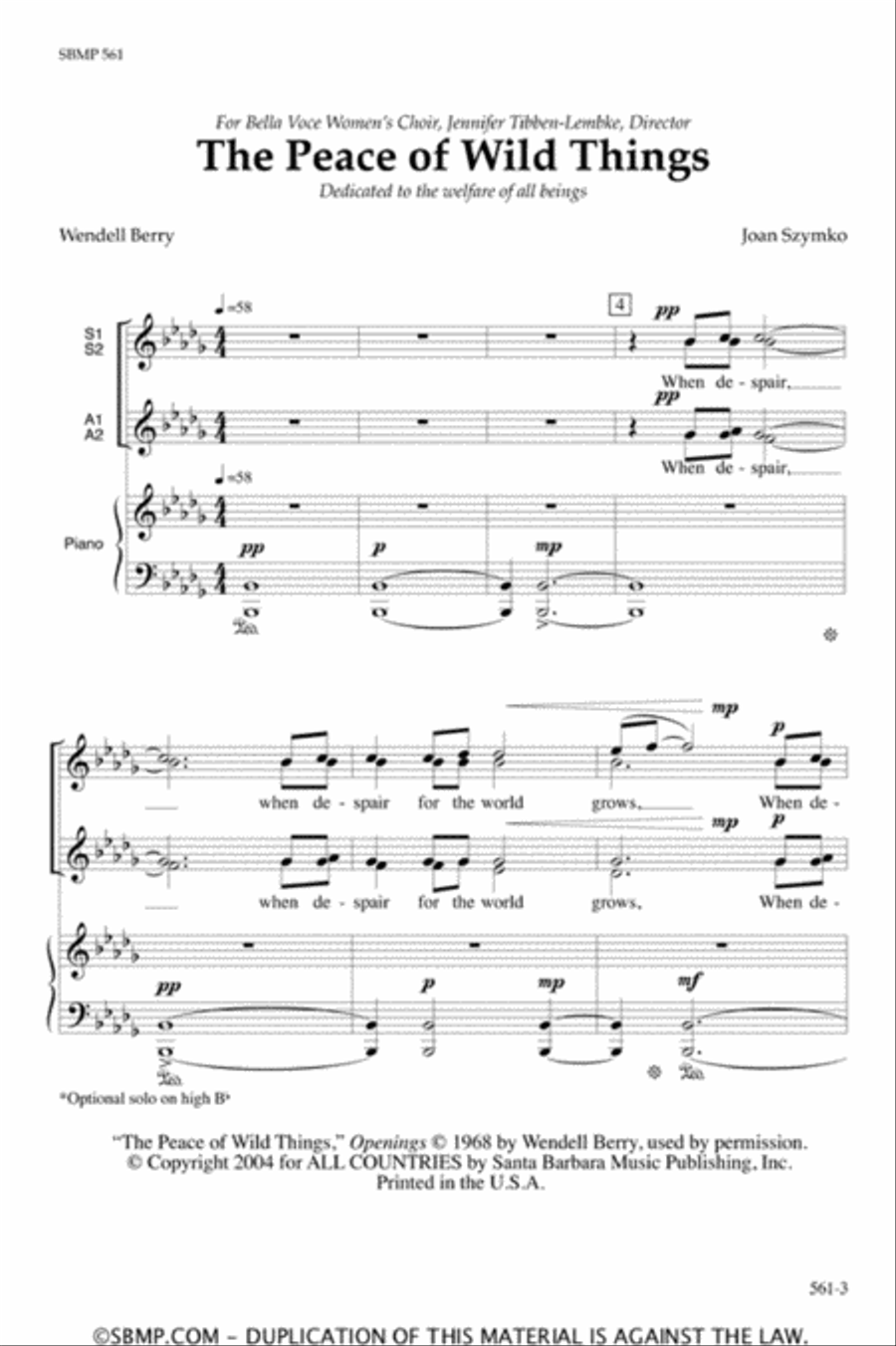 The Peace of Wild Things - SSAA Octavo SSAA scores gallery preview page 2