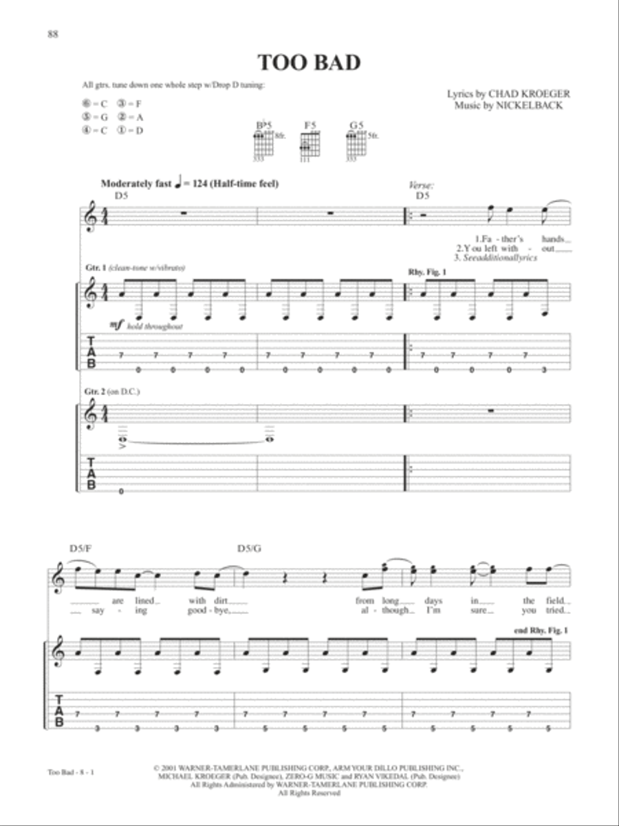 Too Bad Guitar Tablature scores gallery preview page 1