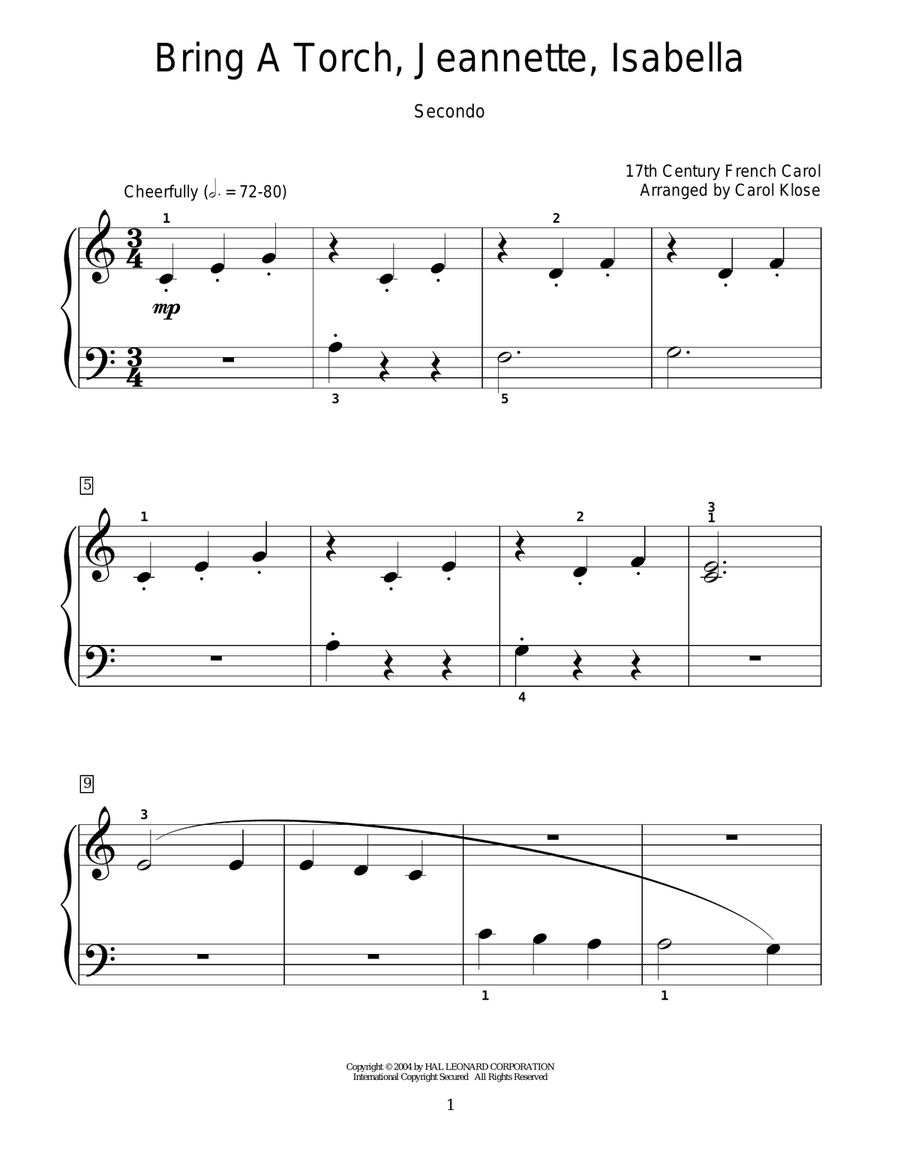Bring A Torch, Jeannette Isabella Piano Duet scores gallery preview page 1