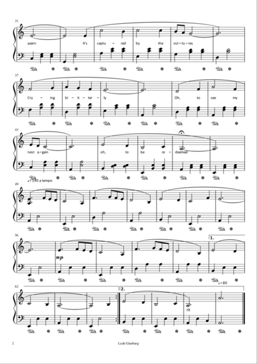 The Little Bird is Calling Jewish song Piano Solo scores gallery preview page 2