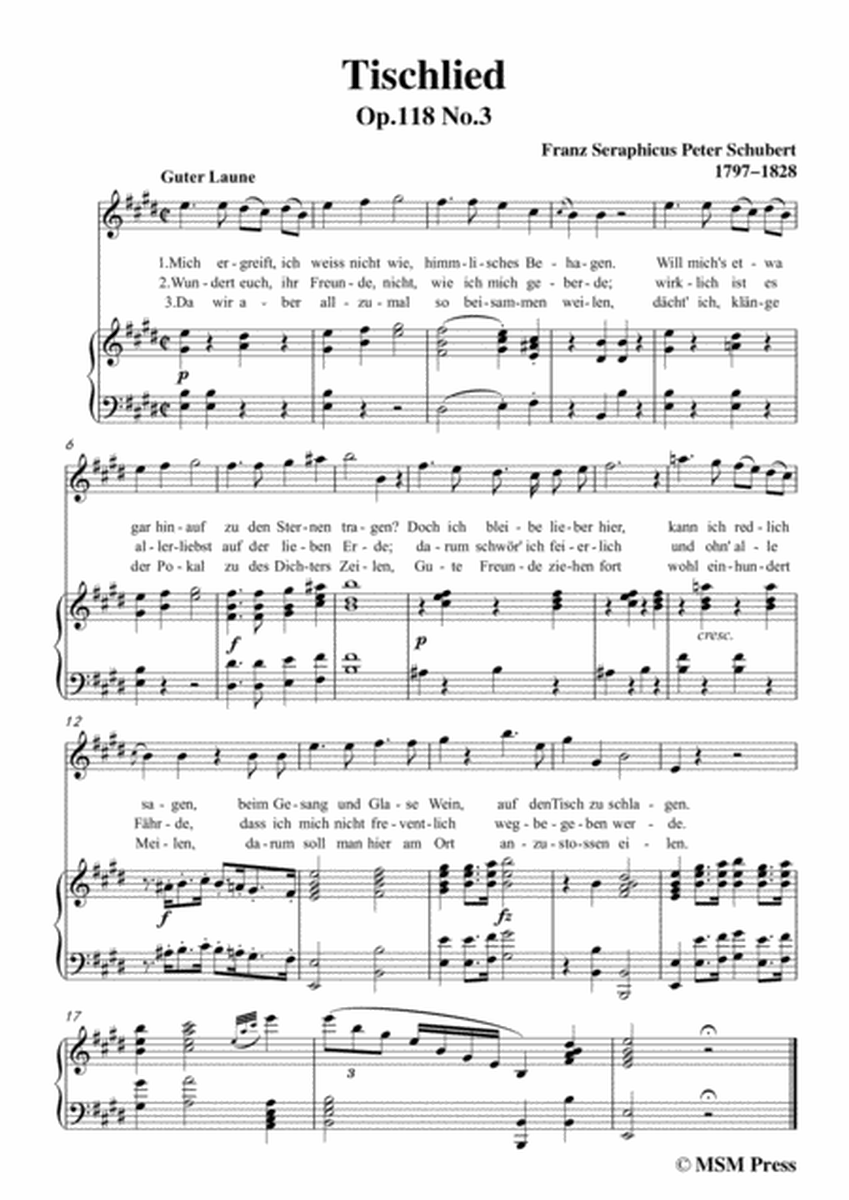 Schubert-Tischlied,Op.118 No.3,in E Major,for Voice&Piano image number null