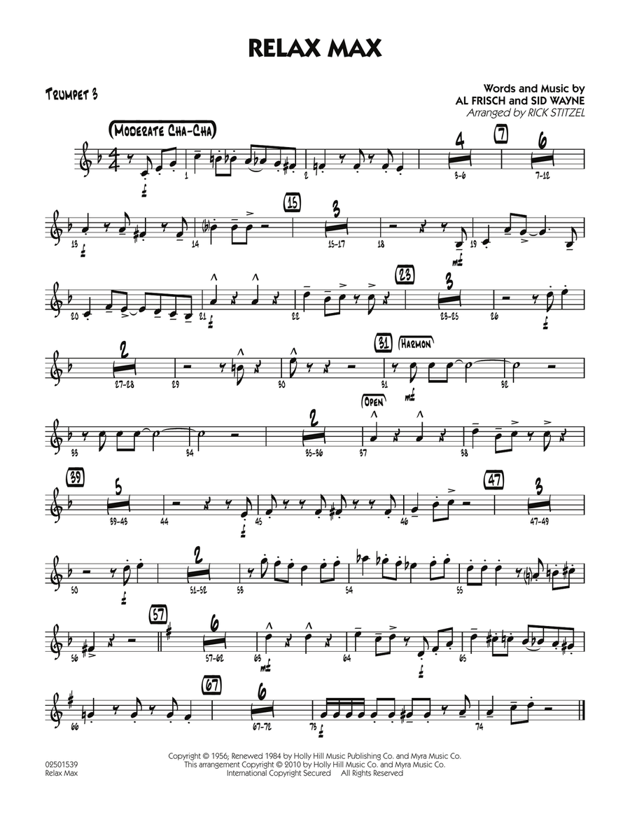 Relax Max (arr. Rick Stitzel) - Trumpet 3 Jazz Ensemble scores gallery preview page 1