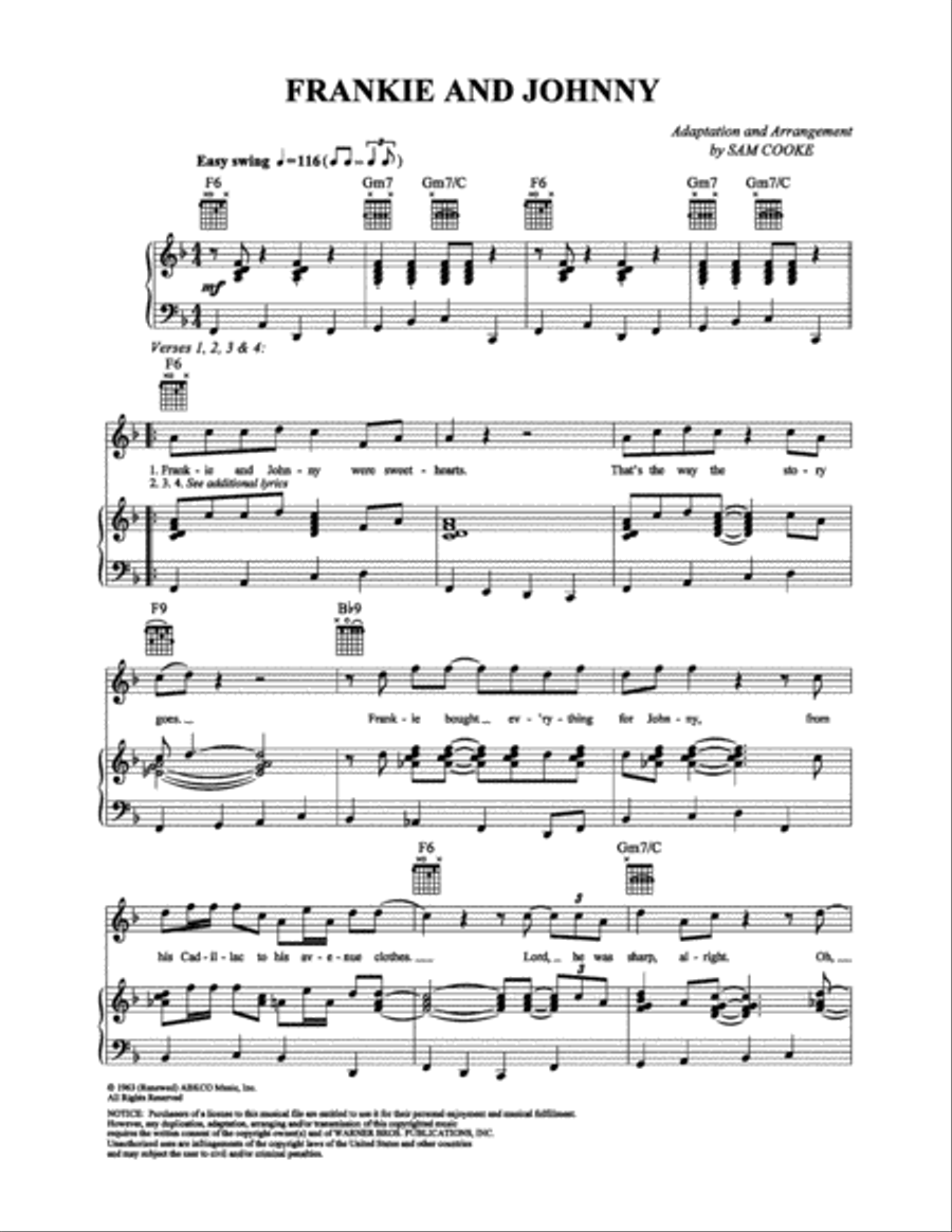 Frankie and Johnny Piano, Vocal, Guitar scores gallery preview page 1