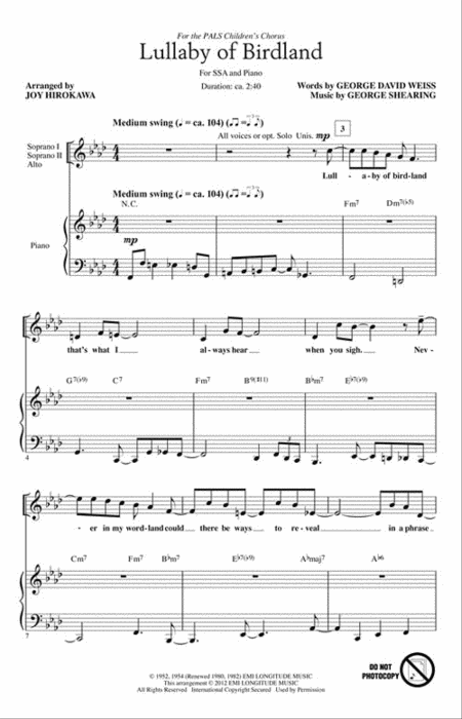 Lullaby of Birdland Lullaby of Birdland SSA scores gallery preview page 2