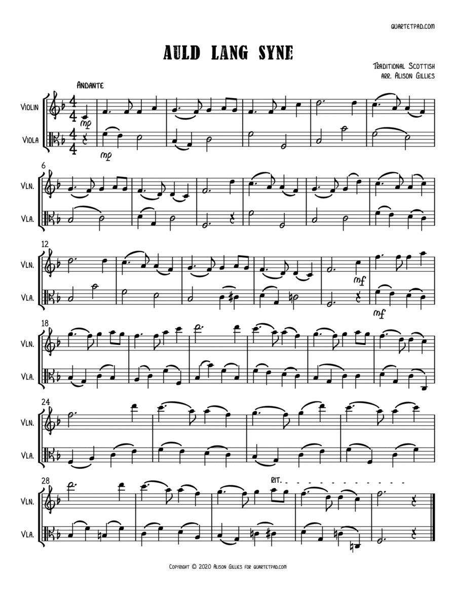 Auld Lang Syne - Violin & Viola Duet String Duet scores gallery preview page 1