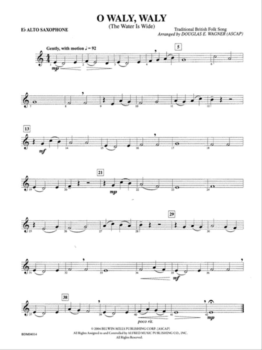 O Waly, Waly (The Water Is Wide): E-flat Alto Saxophone Concert Band scores gallery preview page 1