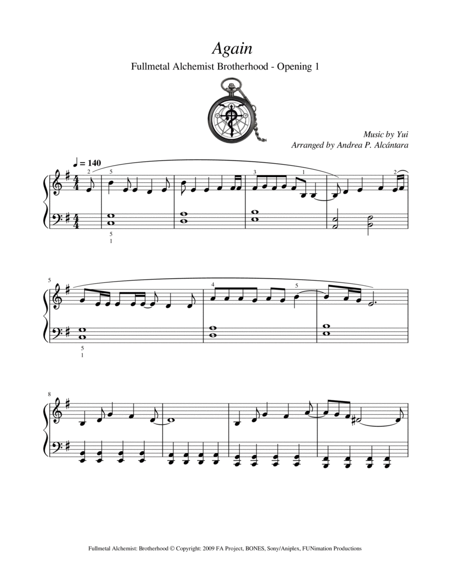 Fullmetal Alchemist Ost Piano Solo scores gallery preview page 1