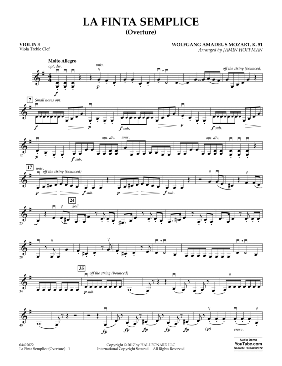 La Finta Semplice (Overture) - Violin 3 (Viola Treble Clef)