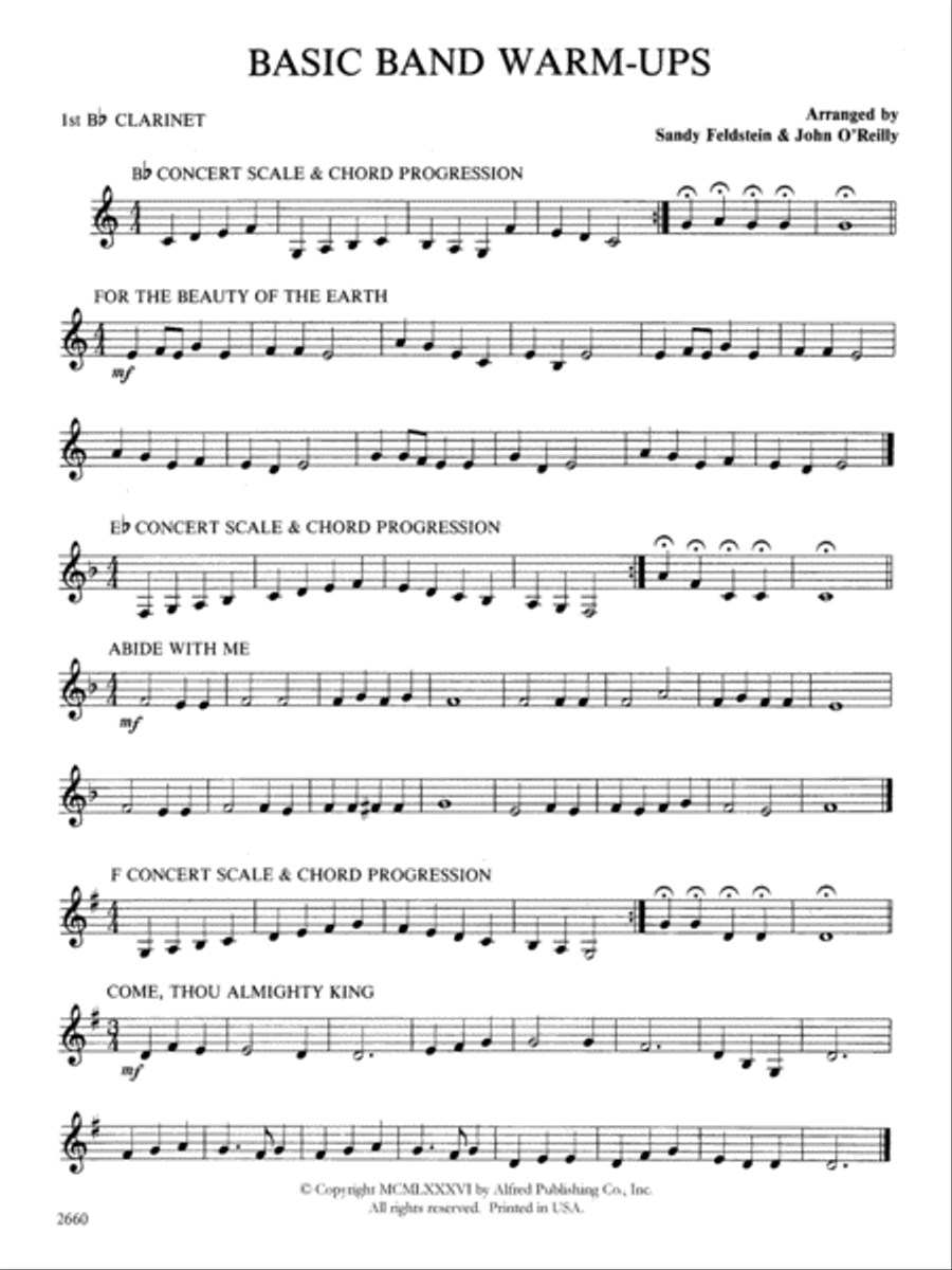 Basic Band Warm-ups: 1st B-flat Clarinet Concert Band scores gallery preview page 1