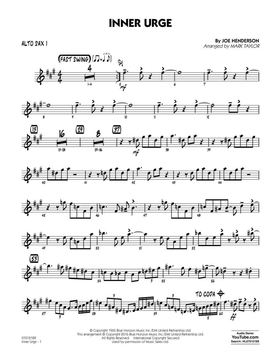 Inner Urge - Alto Sax 1 Alto Saxophone scores gallery preview page 1