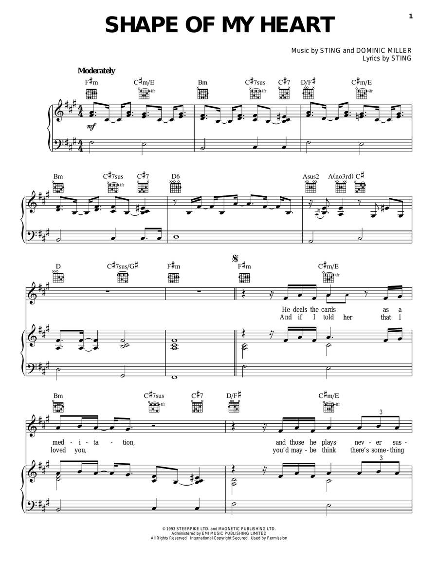 Shape Of My Heart Piano, Vocal, Guitar scores gallery preview page 1
