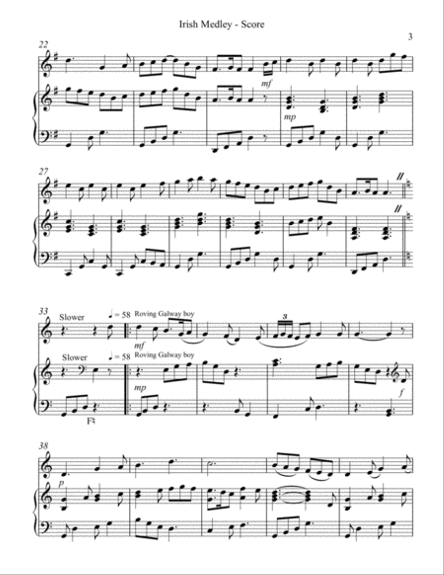 Irish Medley, Duet for Flute & Pedal harp Flute scores gallery preview page 3