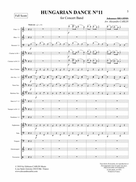 Hungarian Dance No.11 by Brahms - Arranged for Concert Band image number null