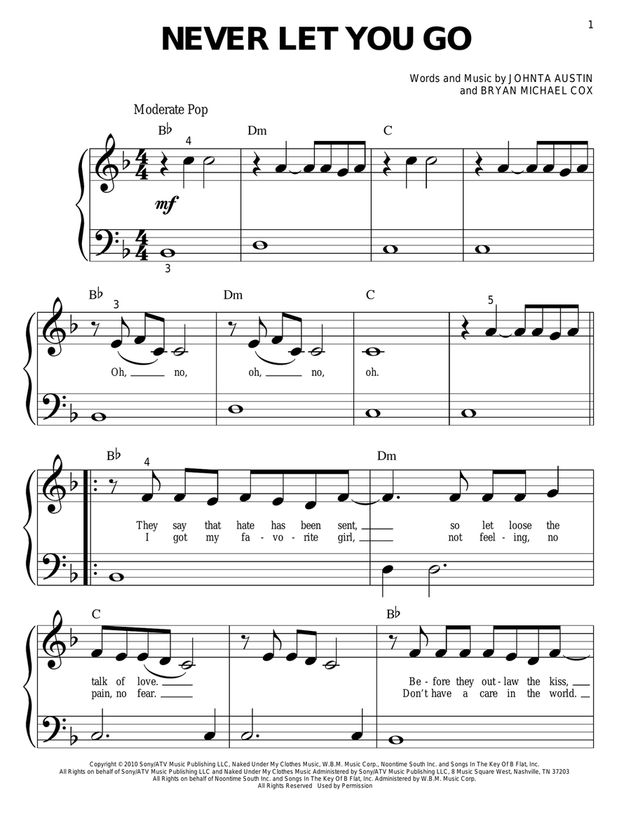 Never Let You Go Easy Piano scores gallery preview page 1