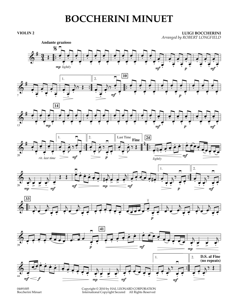 Boccherini Minuet - Violin 2