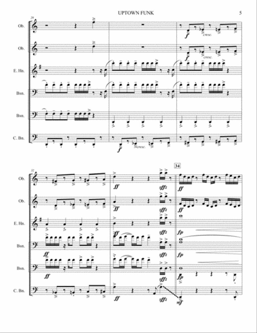 Uptown Funk Woodwind Ensemble scores gallery preview page 5