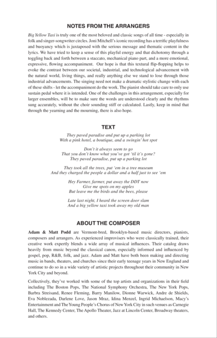 Big Yellow Taxi (arr. Adam and Matt Podd) 4-Part scores gallery preview page 19