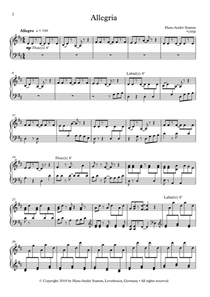 Allegria for Organ by Hans-Andre Stamm Organ Solo - Digital Sheet Music
