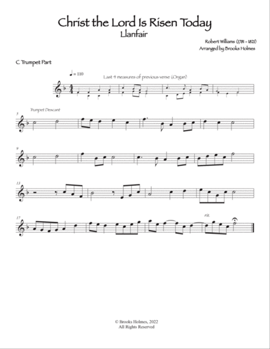 Christ The Lord Is Risen Today - Llanfair (Trumpet Descant & Organ) C Trumpet scores gallery preview page 4