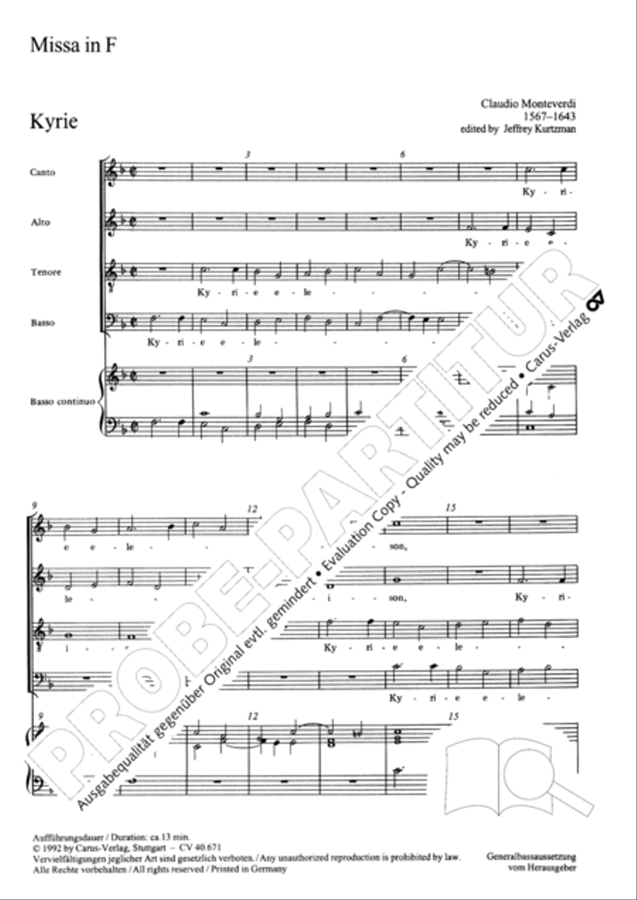 Mass in F major (Missa in F. Selva morale et spirituale) 4-Part scores gallery preview page 17