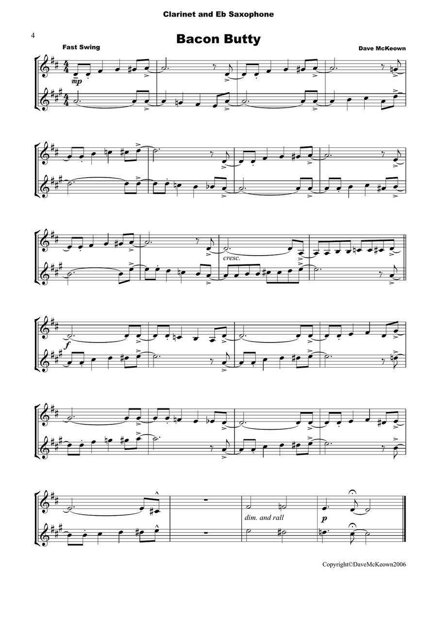 10 Blues Duets for Clarinet and Alto Saxophone Woodwind Duet scores gallery preview page 4