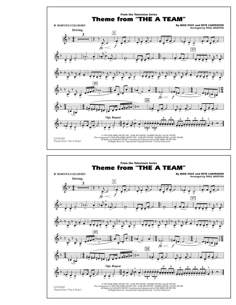 Theme from The A-Team - Bb Horn/Flugelhorn Marching Band scores gallery preview page 1