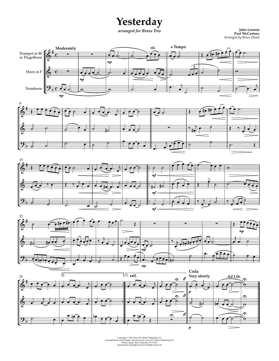 Yesterday Brass Ensemble scores gallery preview page 1