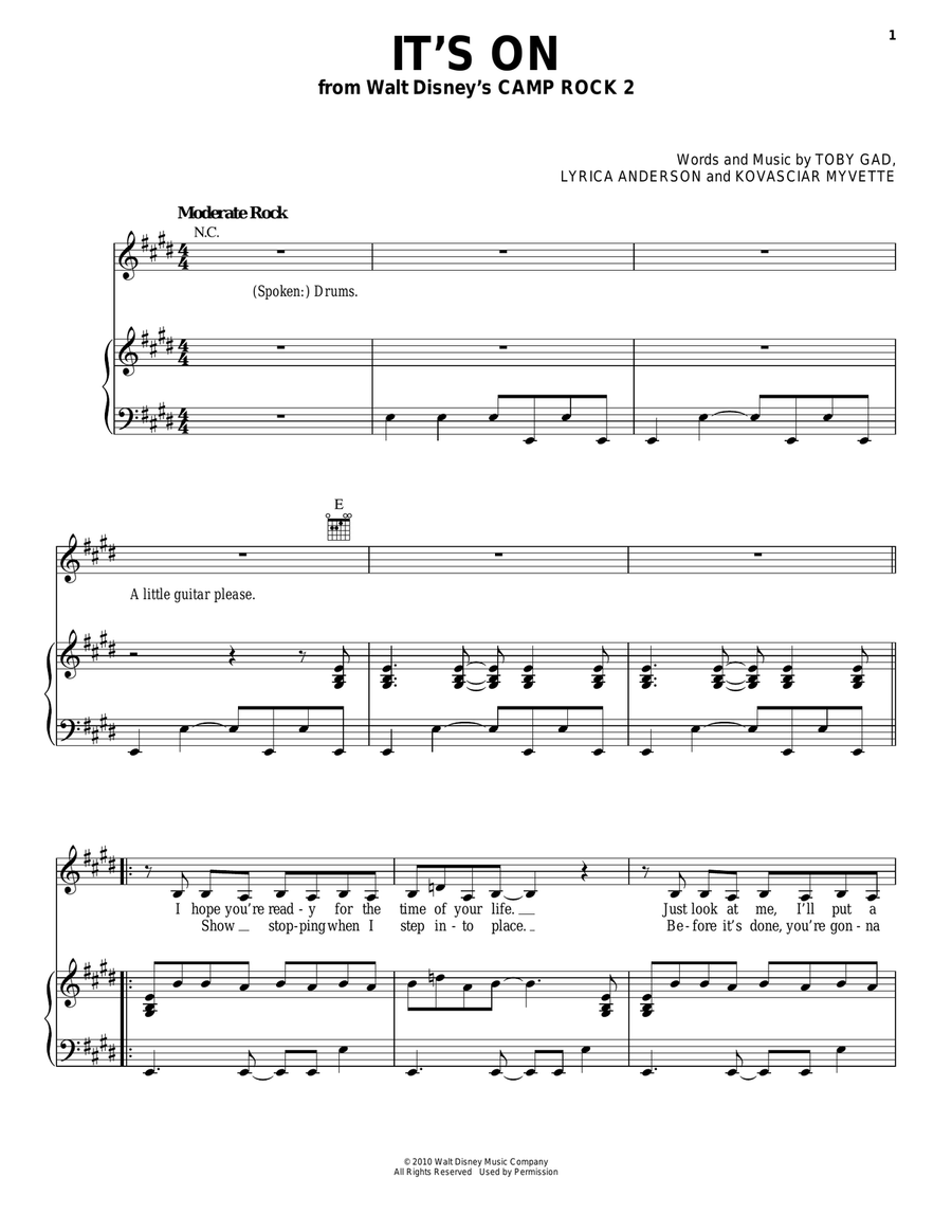 It's On (from Camp Rock 2) Piano, Vocal, Guitar scores gallery preview page 1