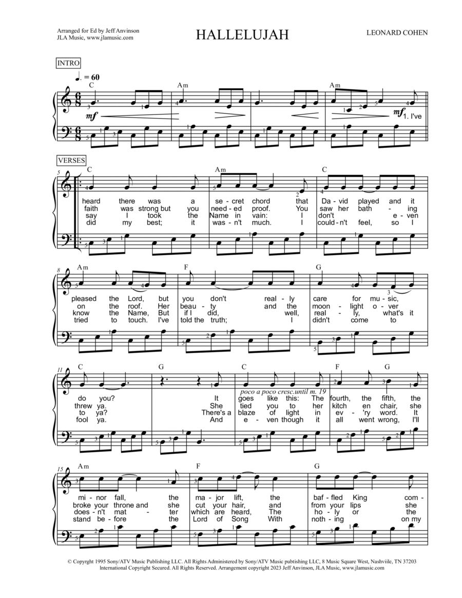 Hallelujah Easy Piano scores gallery preview page 1
