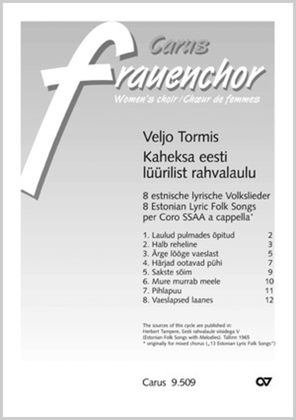 Book cover for 8 Estonian Lyric Folk songs for women's choir