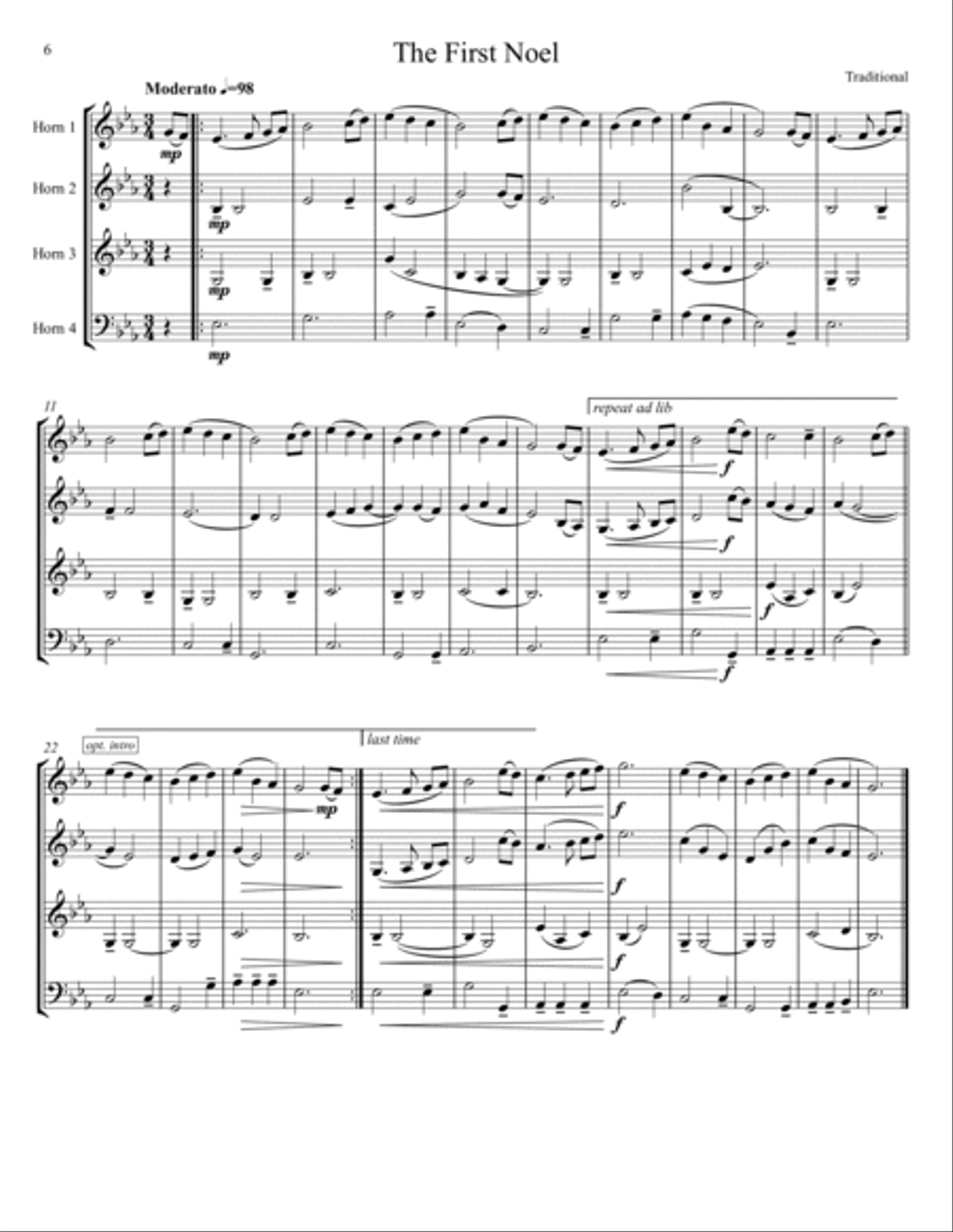 Twenty Christmas Carols for French Horn Quartet French Horn Quartet scores gallery preview page 6