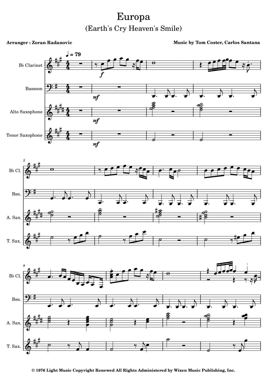 Europa Europa Woodwind Quartet scores gallery preview page 1