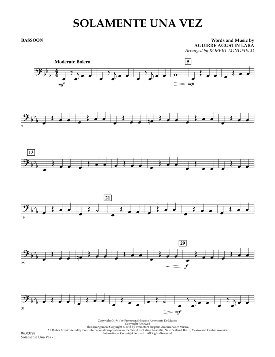 Solamente Una Vez - Bassoon Concert Band scores gallery preview page 1