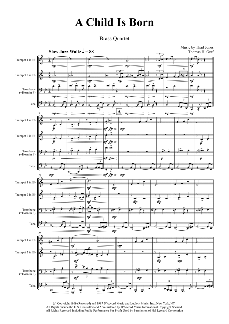 A Child Is Born Euphonium scores gallery preview page 1