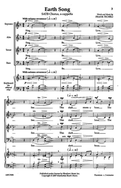 Earth Song by Frank Ticheli Choir - Sheet Music