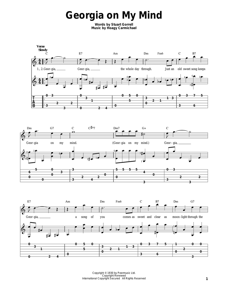 Georgia On My Mind Acoustic Guitar scores gallery preview page 1