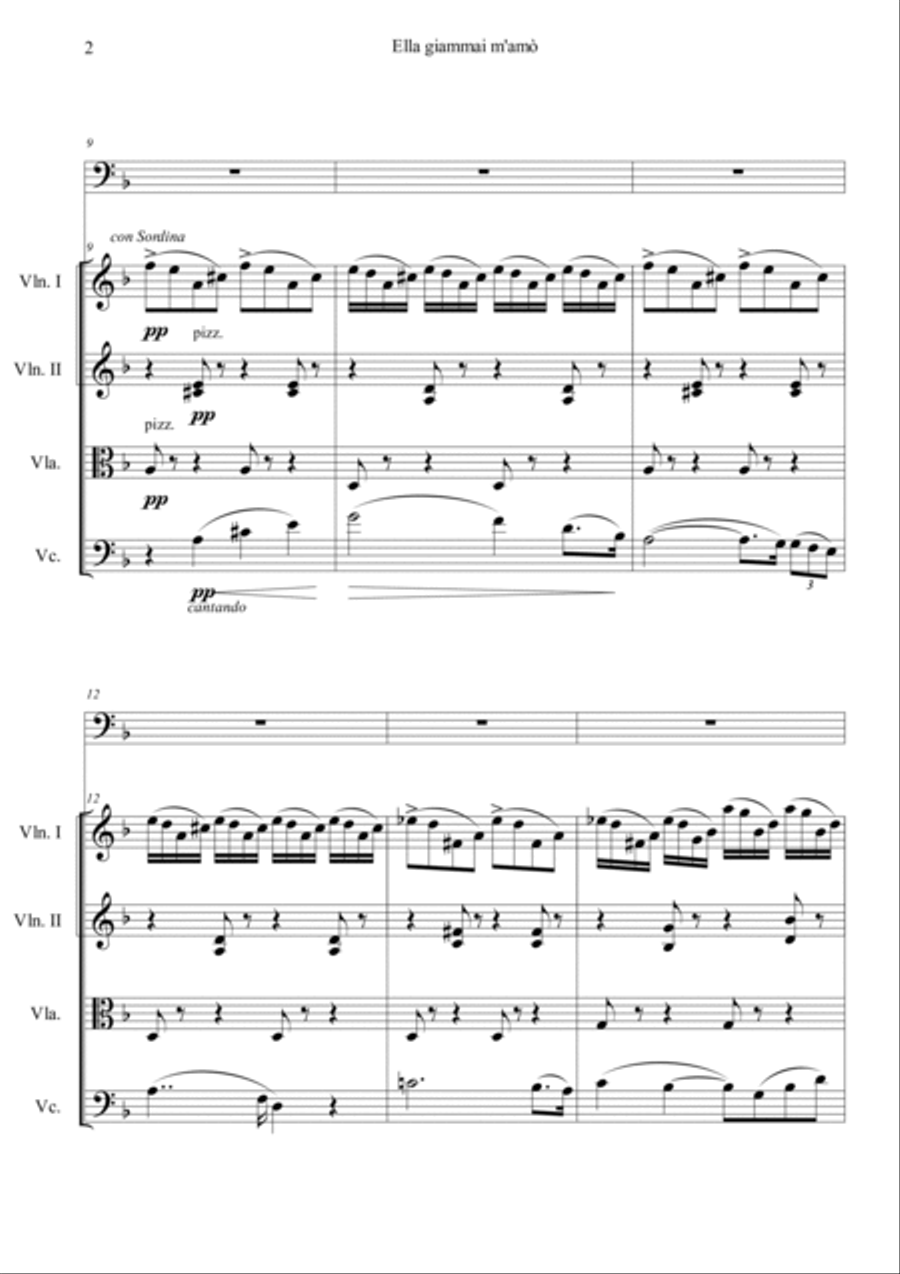 Ella Giammai M'amo (from Don Carlo) String Quartet scores gallery preview page 2