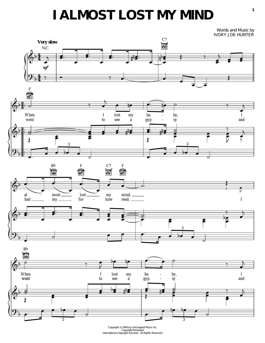 I Almost Lost My Mind I Almost Lost My Mind Piano, Vocal, Guitar scores gallery preview page 1