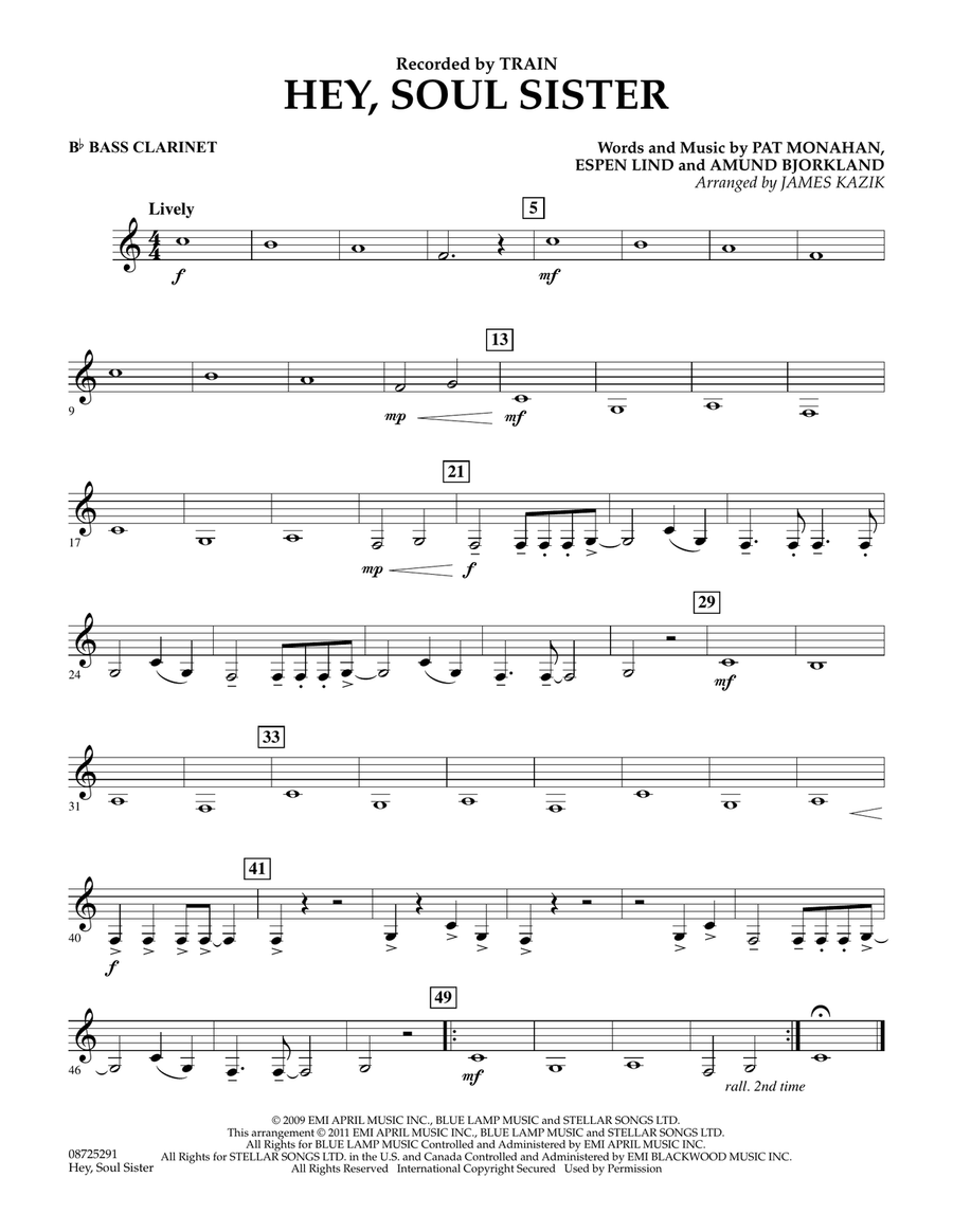 Hey, Soul Sister - Bb Bass Clarinet Concert Band scores gallery preview page 1