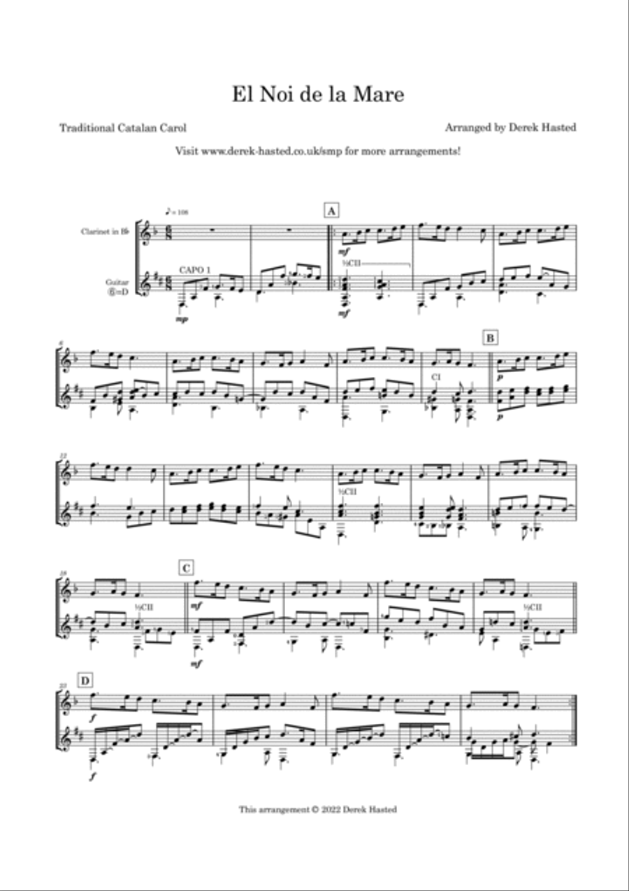 El Noi de la Mare - Bb Clarinet and Guitar B-Flat Clarinet scores gallery preview page 4