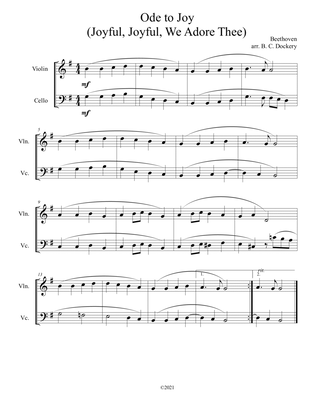 Ode to Joy (Joyful, Joyful, We Adore Thee) for violin and cello duet