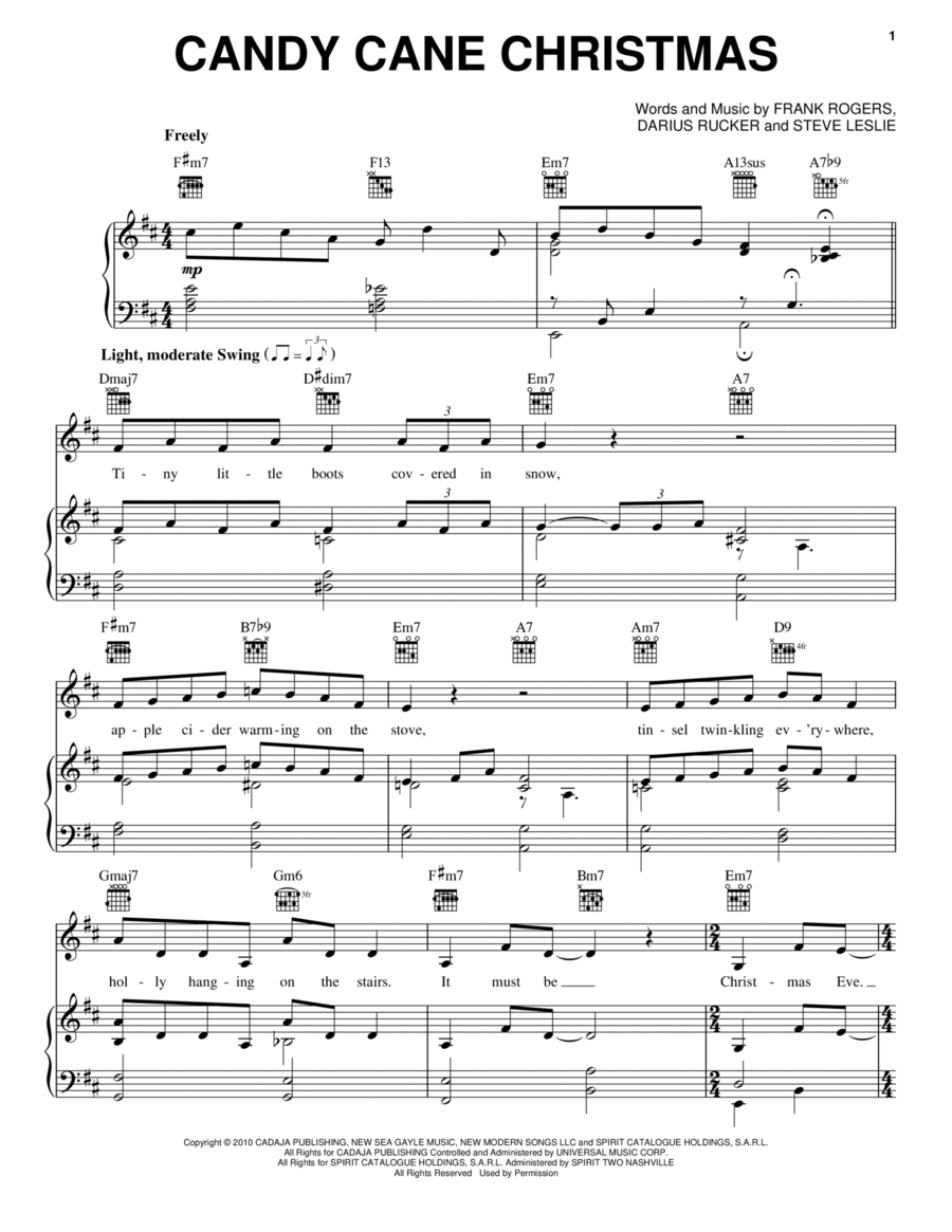 Candy Cane Christmas Piano, Vocal, Guitar scores gallery preview page 1